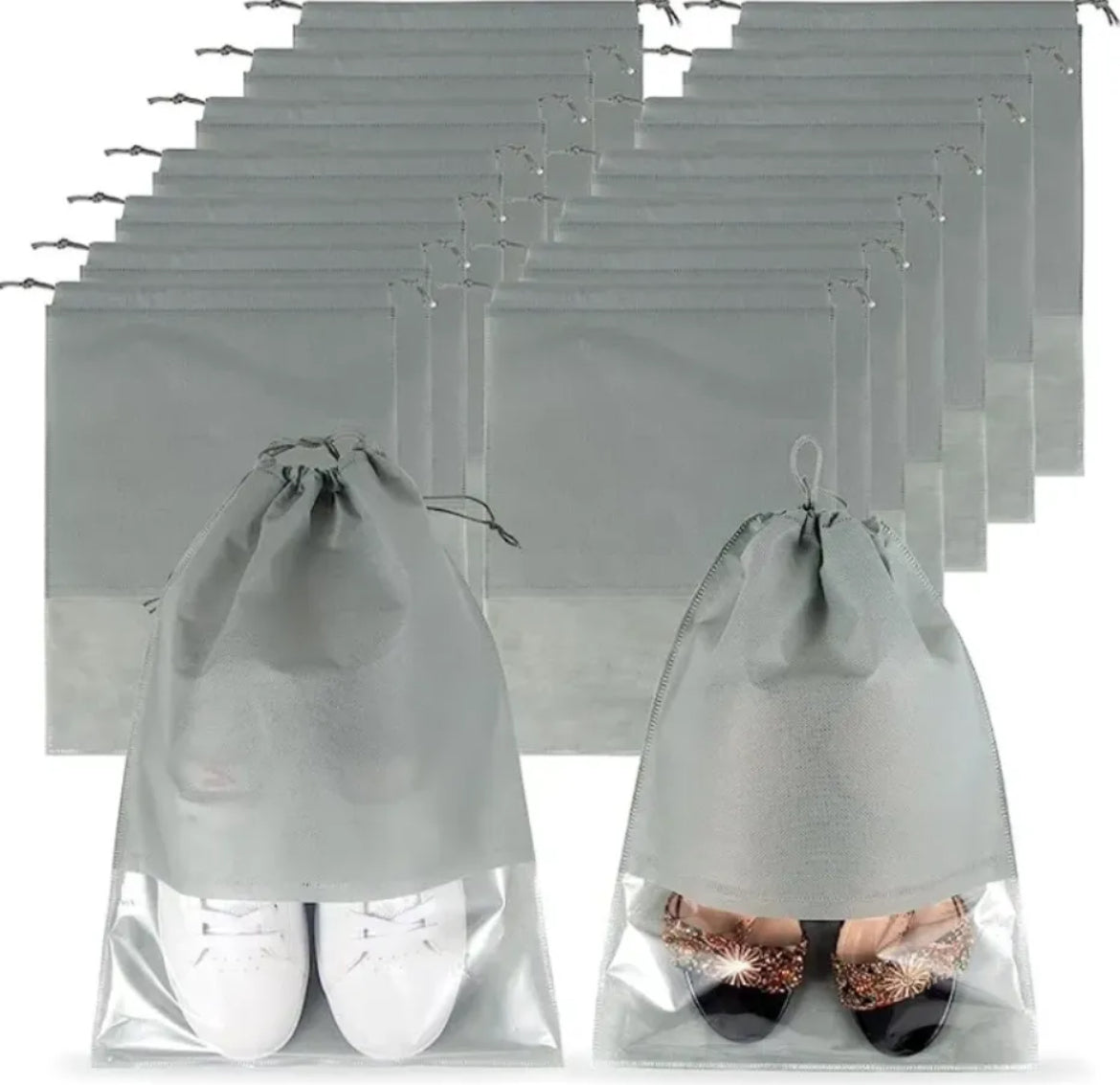 (Pack of 6) High Quality Travel Shoes Storage bag with clear window non-woven with PVC Bag