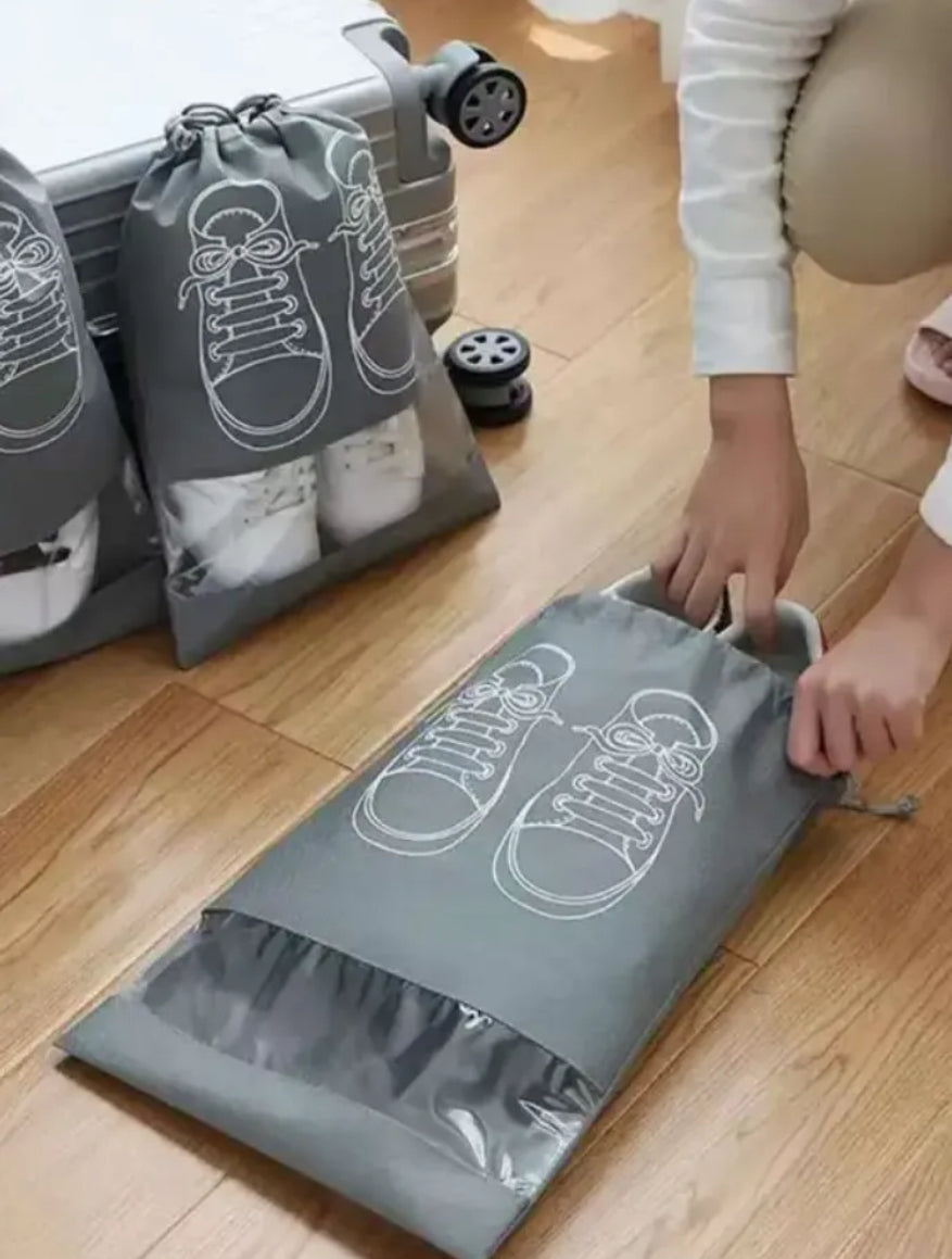 (Pack of 6) High Quality Travel Shoes Storage bag with clear window non-woven with PVC Bag